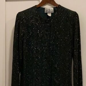 Vintage Sheri Martin Black Sequin Top & Pant Set Evening wear Size: 14P